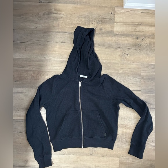 Aritzia TNA Waffle Knit Zip Up Hoodie in Black Size Small - Picture 5 of 6
